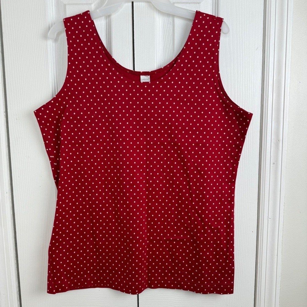 Lands End Red Polka‎ Dot Tank Top Womens L 14 16 Retro Pinup Cottagecore